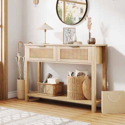 Console cannelée en bois avec 2 tiroirs Farmhouse