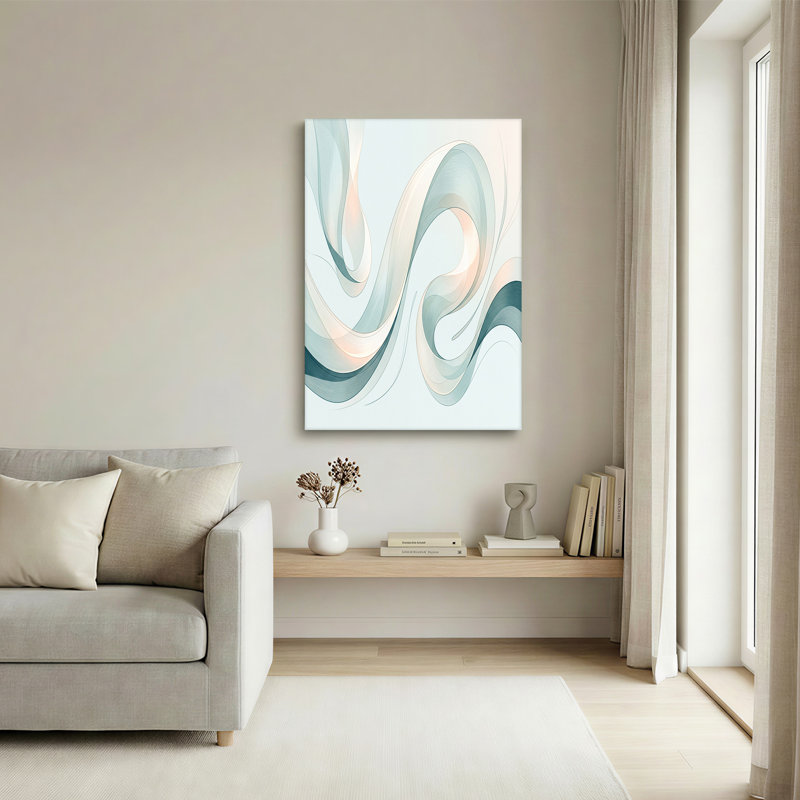 Toile abstraite flottante bleu sarcelle et crème, 24"H x 36"W