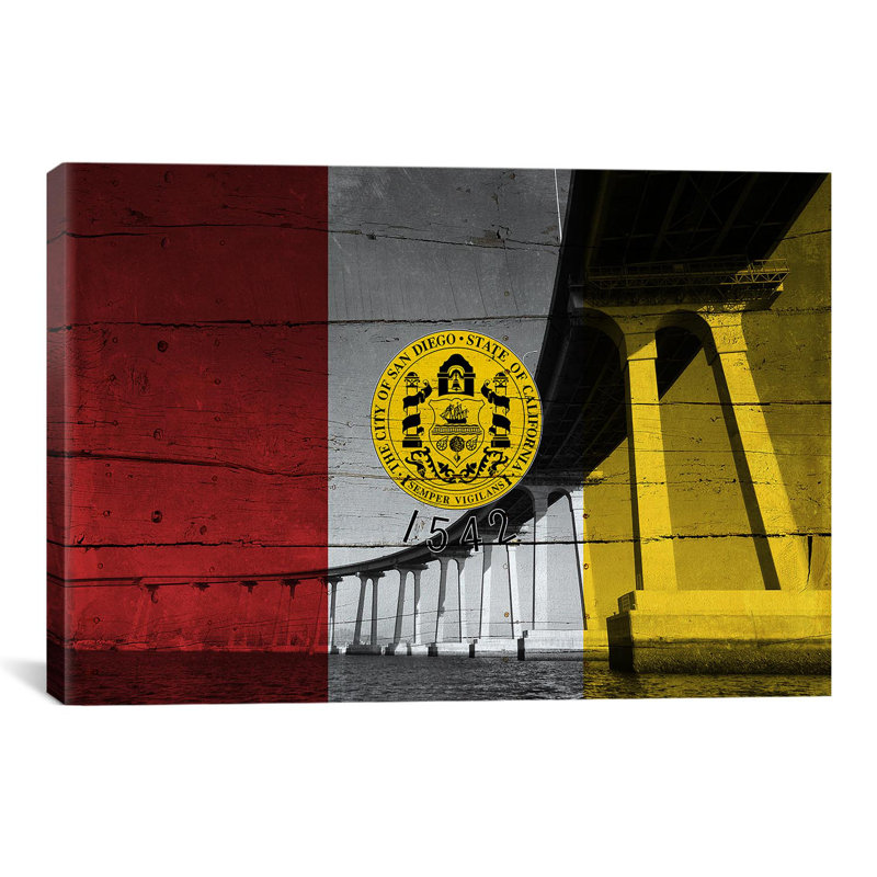 Drapeau de San Diego, pont Coronado avec planches, impression sur toile, H 40 po x l 60 po x P 1,5 po