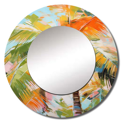 Sereta Palm Trees Palm VII - Palms Large Wall Mirror, Traditional Round Decorative Mirror, Printed Metal Art