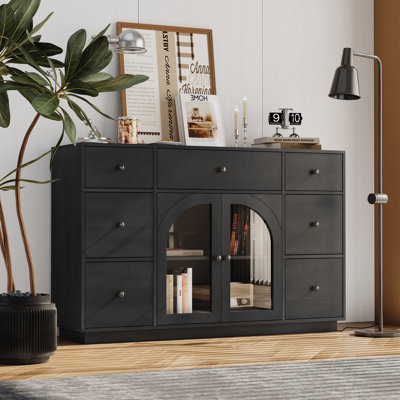 Marenza Contemporary Wood Sideboard With Glass Cabinet And Drawers by NFusion