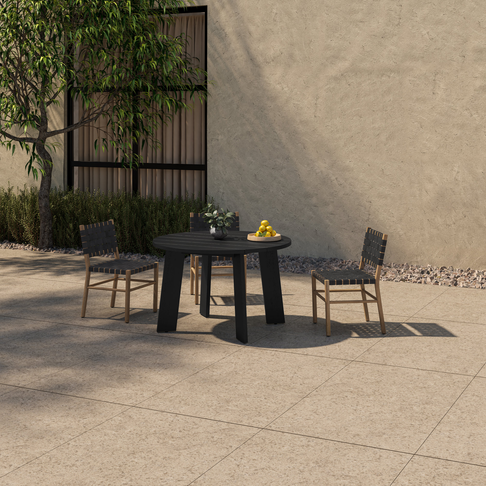 Pernelle 47" Round Outdoor Dining Table, Black/Black