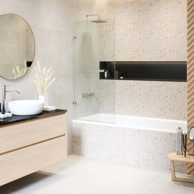 34'' W x 58'' H Pivot Frameless Tub Door, Chrome