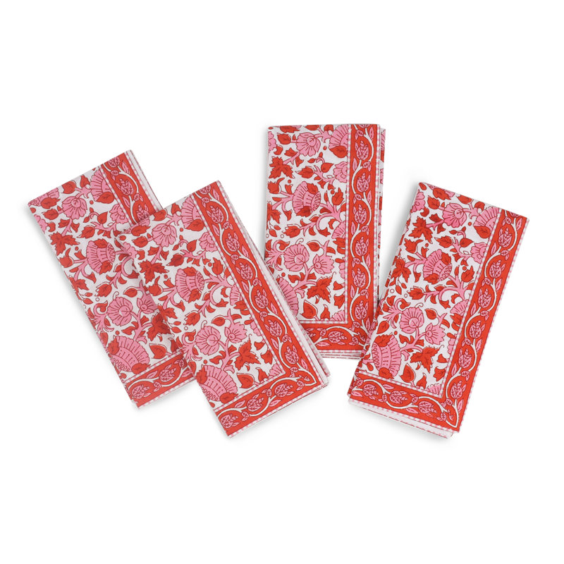 Crimson Infusion Block Print Cotton Napkins