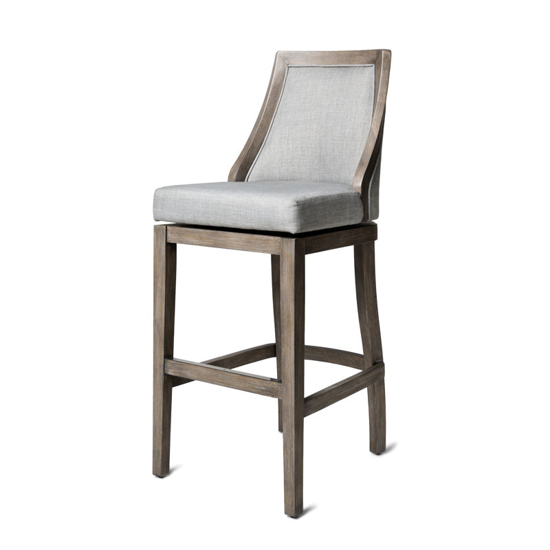 Vienna 31" Ash Grey Upholstered Swivel Bar Stool with Reclaimed Oak Frame
