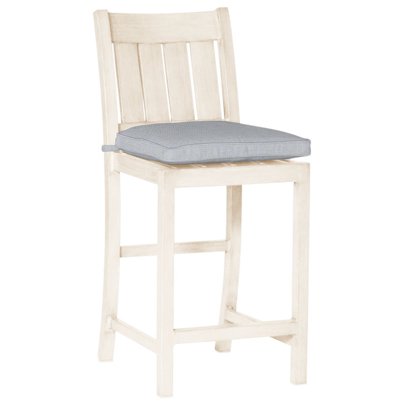 Club 24" Patio Bar Stool with Cushion, Welt, Mahogany, Linen Chambray