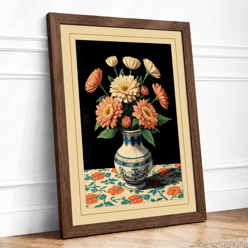 Chrysanthemum Arrangement Botanical - Framed Print, Walnut, A3 - 42.0 x 29.7 cm
