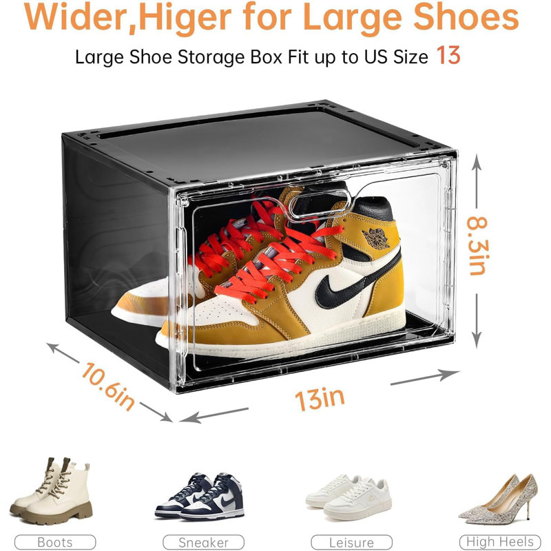 New 8 Pack Shoe Boxes Stackable, Large Shoe Storage Organizer With Lids,Drop Side Shoe Containers For Entryway,Sneaker Storage Fit Up To US Size 13 For Men/Women(13’’X 10.6”X 8.3”)
