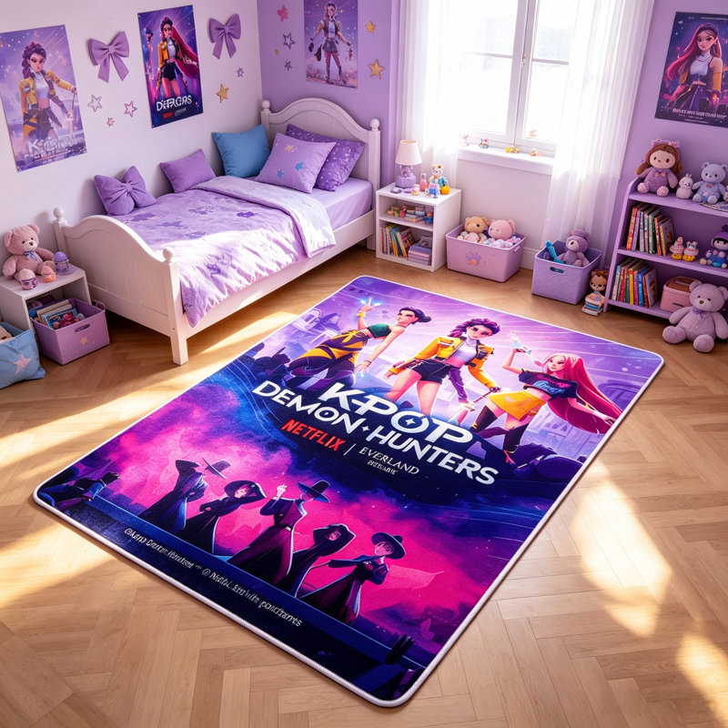 Tapis mauve Kpop Demon Hunters pour filles, 47 po x 71 po Kpop