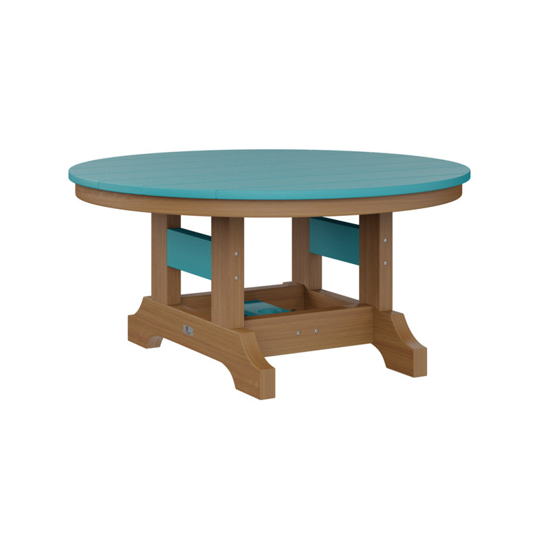 Garden Classic Outdoor Round Coffee Table, Aruba Blue, Natural Teak