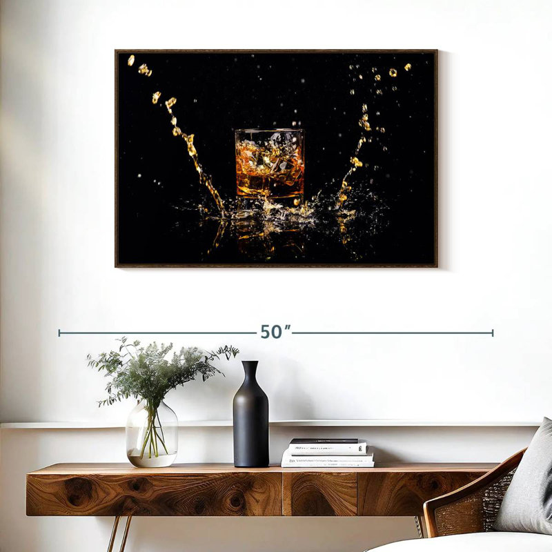 Whisky Splash, 37 po x 25 po, Cadre flottant noyer