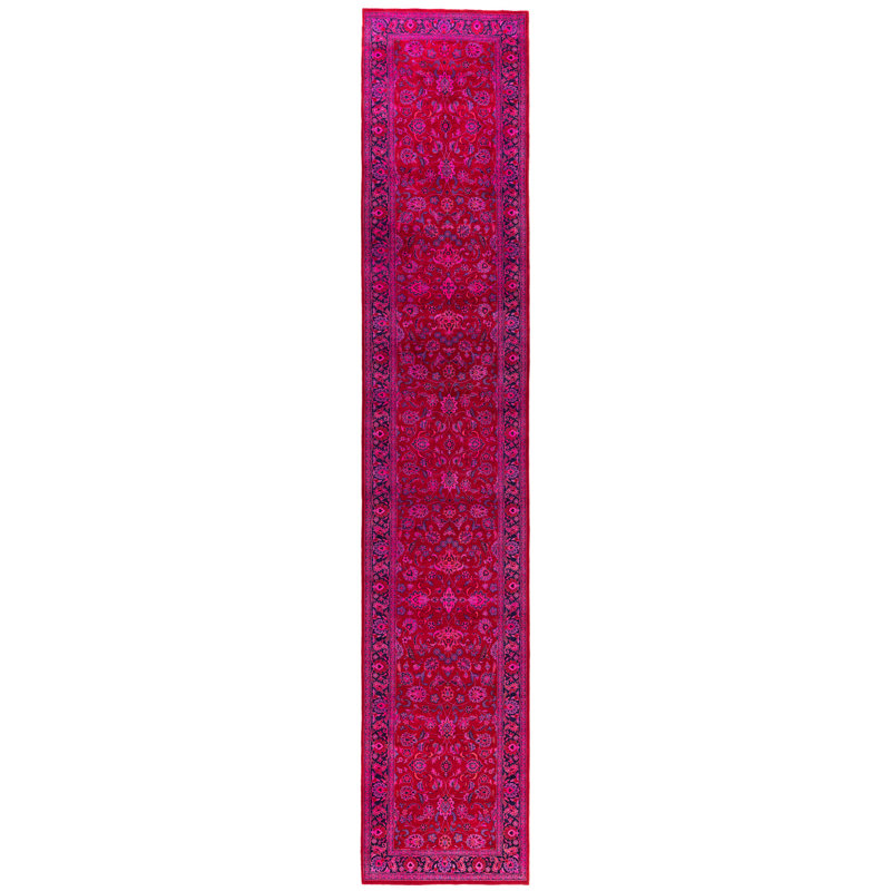 Overdyed Hand-Knotted Wool Modern-Contemporary Red Runner 2' 6" x 14' 0"