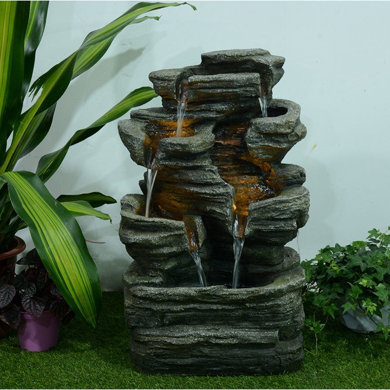 Resin Multi-Level Rock Fountain with LED Light