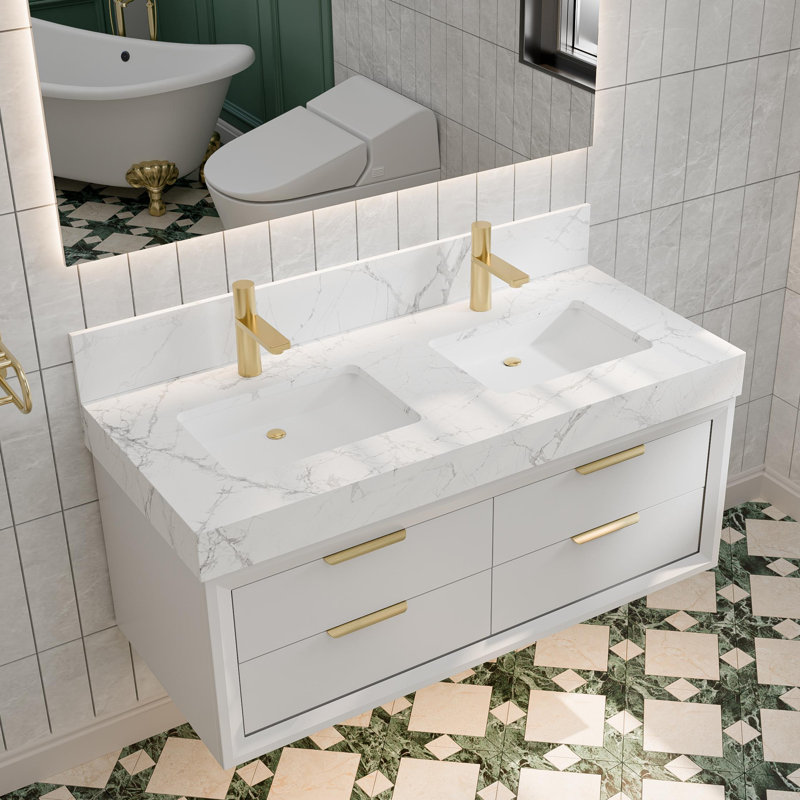 Meuble-lavabo flottant 48 po à double cuve 48 po, White