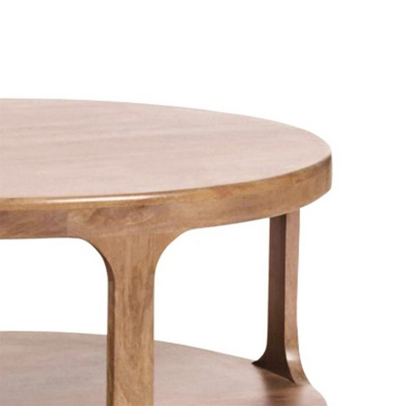 46 Inch Round Pillar Coffee Table With Shelf