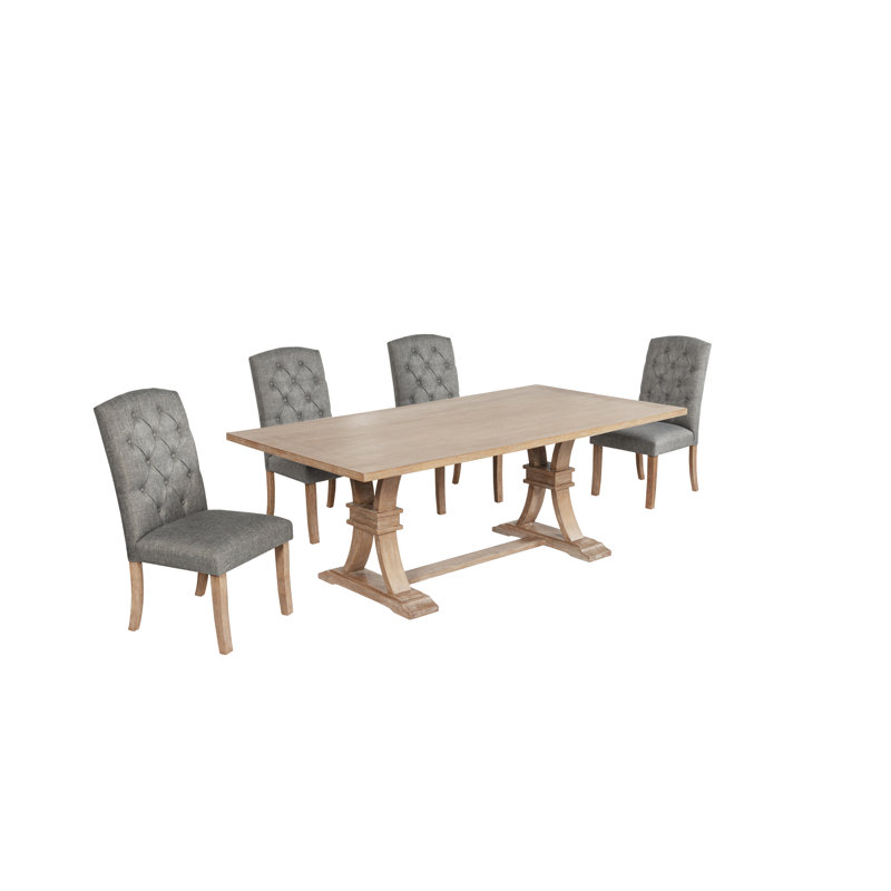 Ensemble de salle à manger de style traditionnel avec chaises d'appoint capitonnées, 5, Gris / brun clair