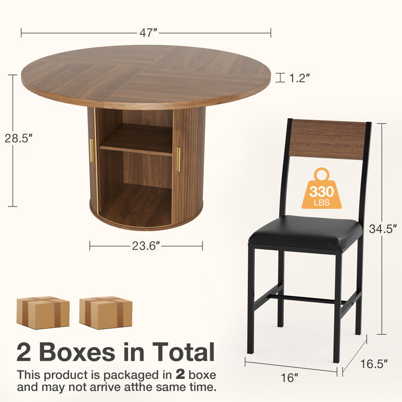Ensemble de salle à manger 6 personnes 47 "avec chaises et tablette de rangement pour 6 personnes, Brown