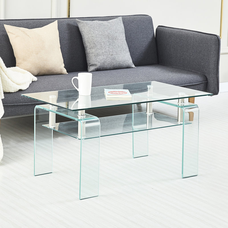 Table basse de salon en verre transparent - 2 rangements modernes pour l'option d'espace