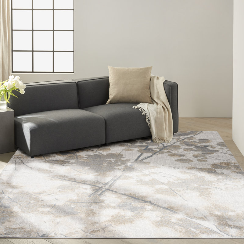 Abstract Machine Woven Grey Multicolour Area Rug, Rectangular 244 x 305cm