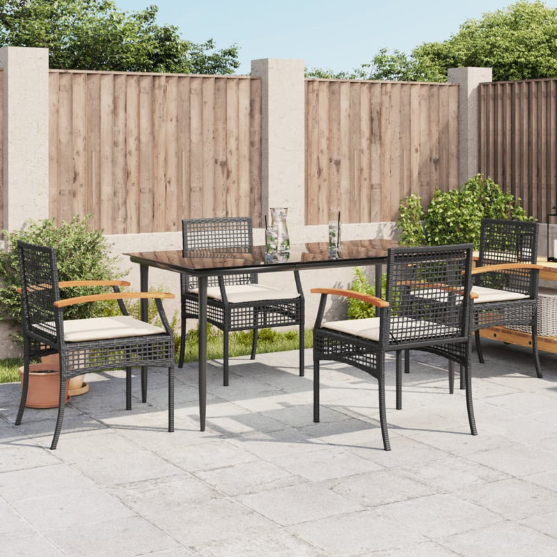 Alliona Rectangular Outdoor Table Set, Cream, Black, 4