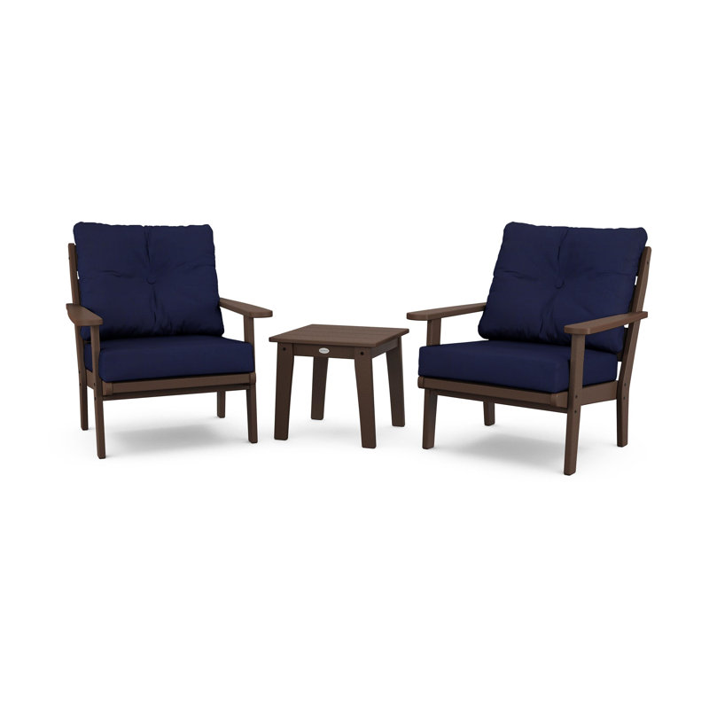 Lakeside 3-Piece Deep Seating Chair Set, Mahogany, Navy