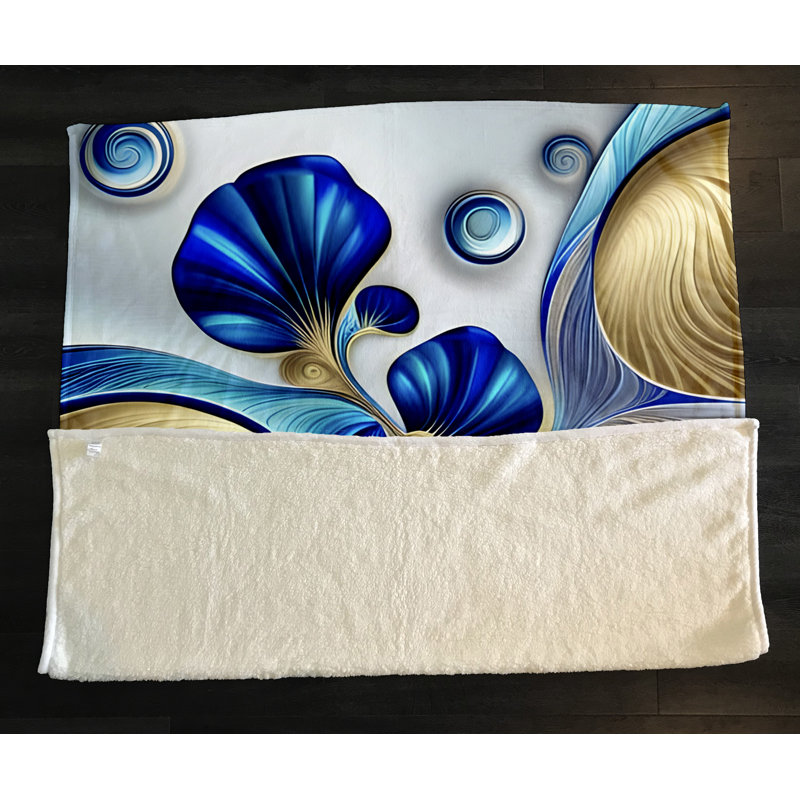 Throw Blanket, 68" W x 80" L, Floral/Abstract, Yellow/Blue/White