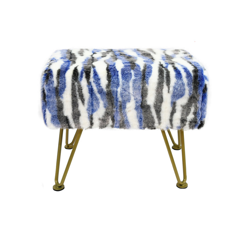 48.3cm Wide Rectangle Animal Print Standard Ottoman, Blue Faux Fur