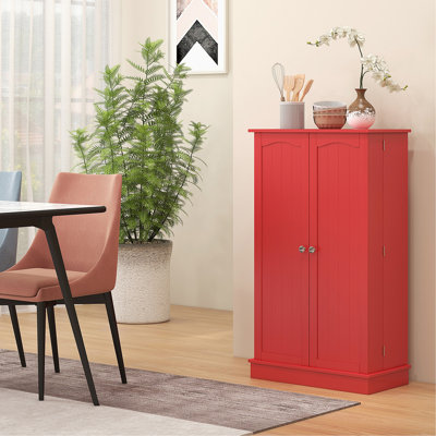 41" Kitchen Pantry Storage Cabinet, Freestanding Kitchen Cabinet with 12 Door Shelves, Double Doors, 5-tier Shelving and Adjustable Shelves, Red