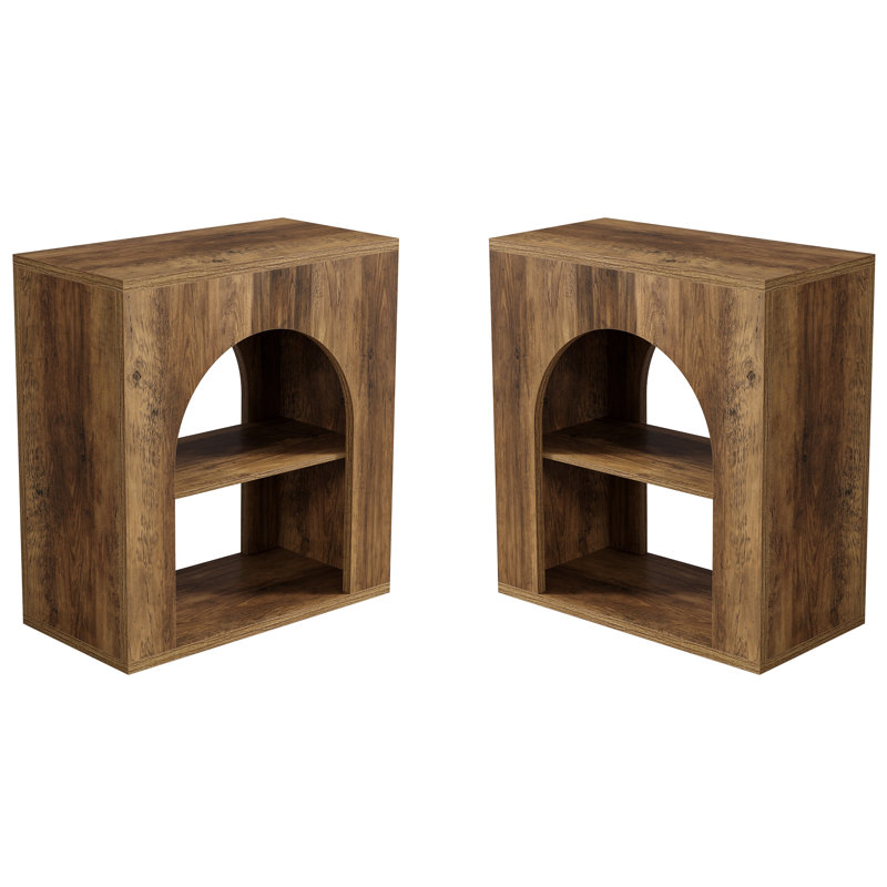 Set of 2 Farmhouse End Table With Storage Shelf, 2