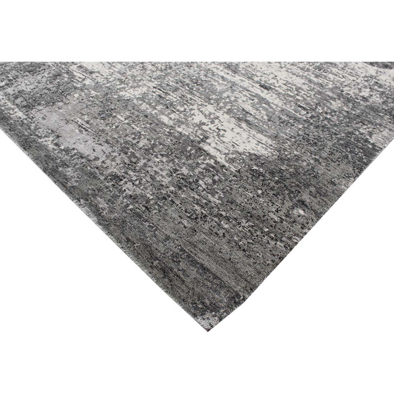 Hand-Knotted Wool/Silk Area Rug in Black/Light Gray, Rectangle 9' x 12'