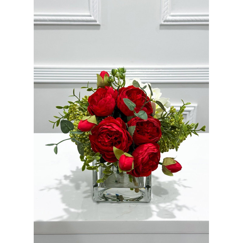 Ed Peonies, Hydrangea & Green Berries Artificial Faux Stems – Elegant Lifelike Floral Stems For Home Décor