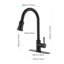 Robinet de cuisine noir mat avec construction en acier inoxydable, rétractable pour faciliter le contrôle de l'eau en noir, tête de jet rotative à 360 degrés pour un accès pratique-317136444