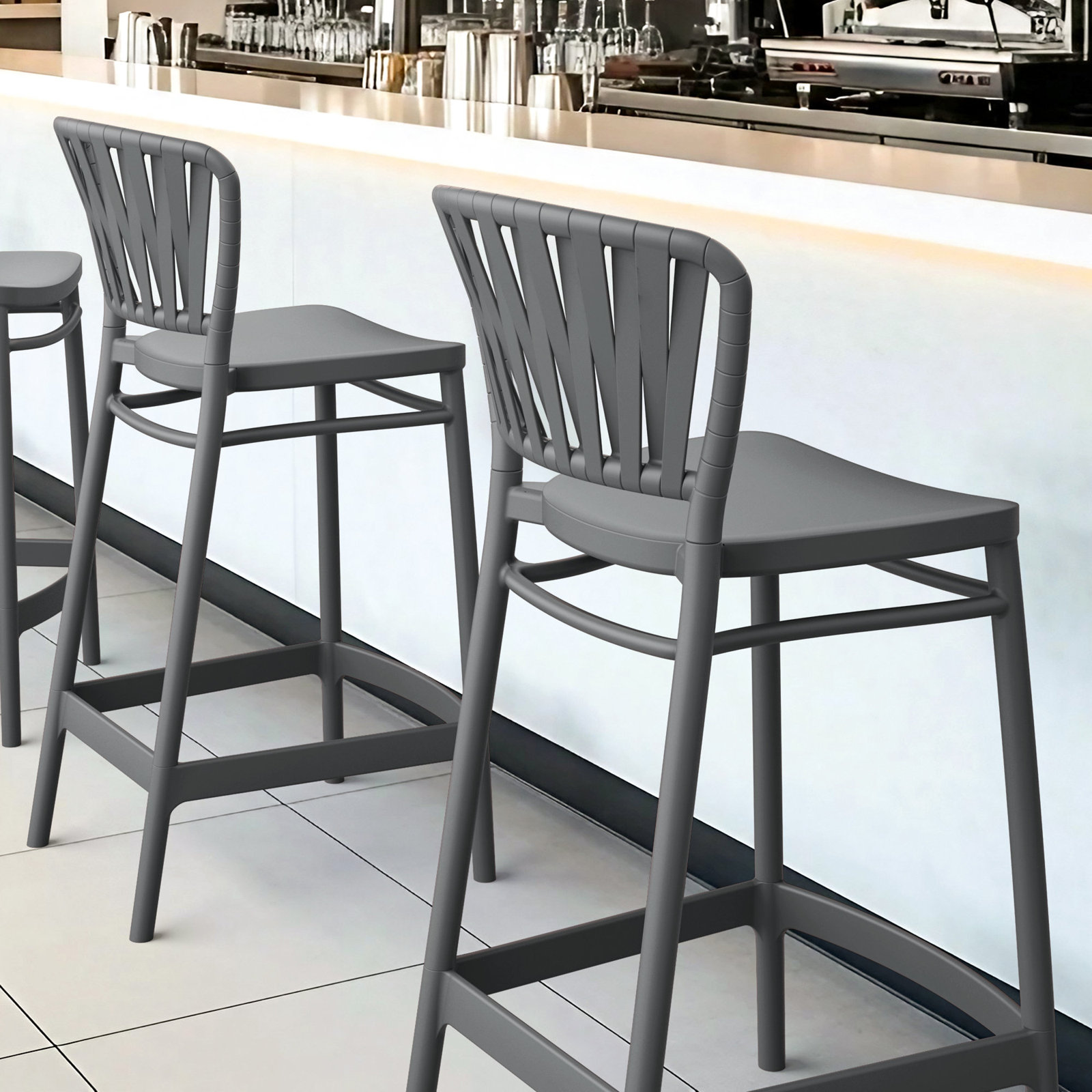 Newport Outdoor Barstool, 25.6", Dark Gray