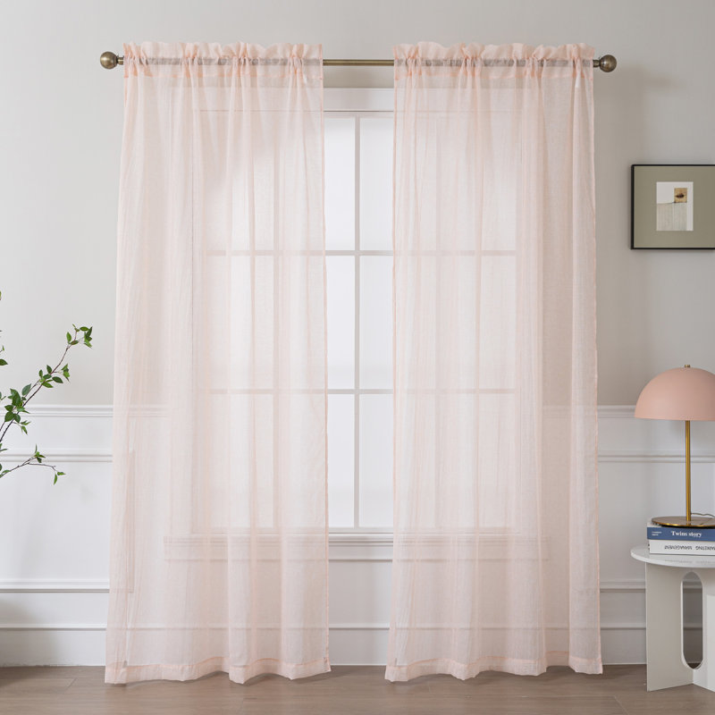 Crinkle Rod Pocket Sheer Curtain Pair, 50" W x 84" L, Light Salmon