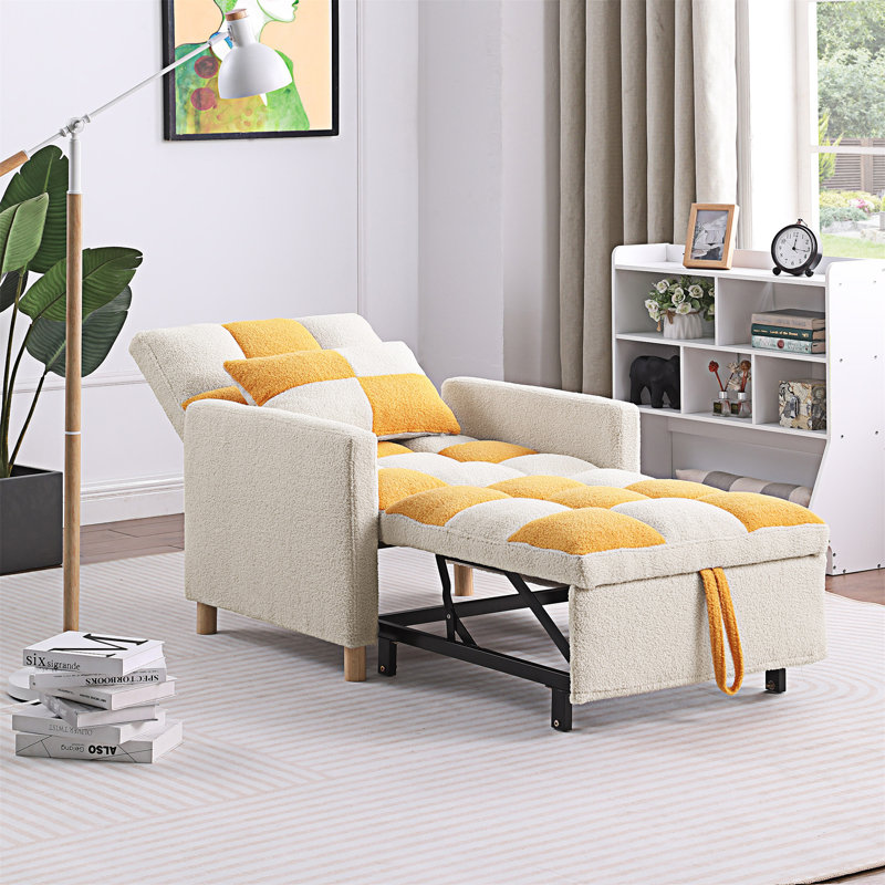 Somdath Sleeper Sofa Chair Bed Multi-Functional Sleeper Chair Upholstered Accent Chair, Yellow Teddy