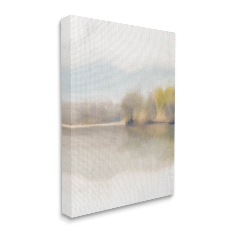 «Misty Distant Lake Landscape Design» par Kim Allen - peinture sur toile tendue, H 20 po x l 16 po x P 1,5 po