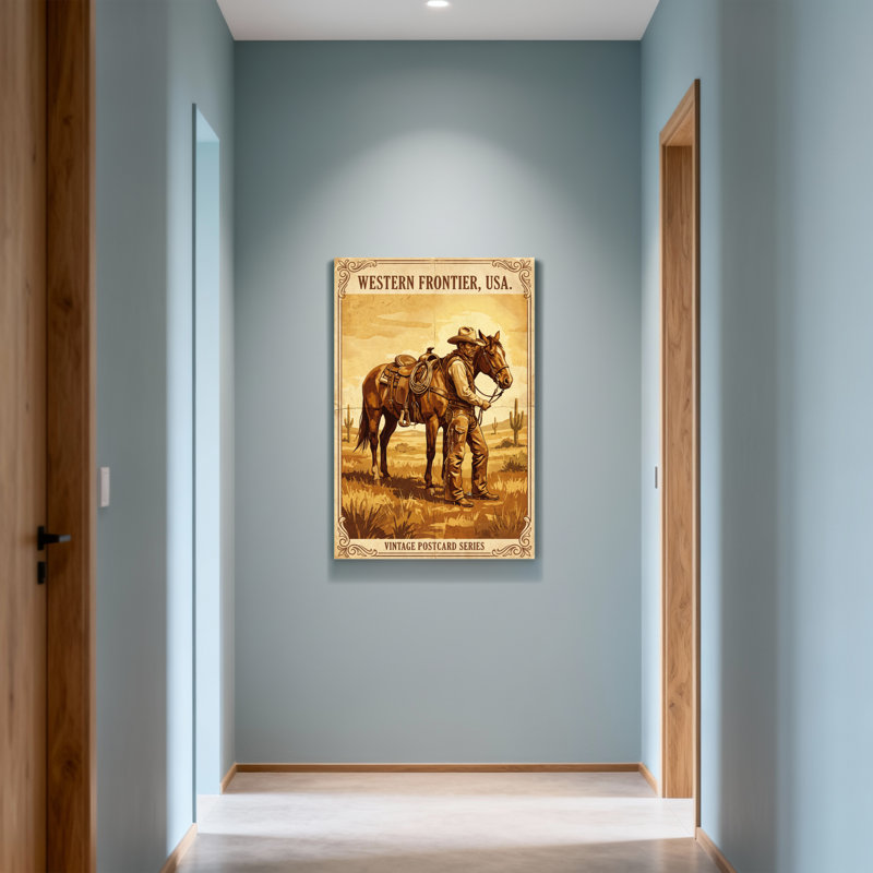 Scène de cowboy et cheval à la mode, H 40 po x l 28 po