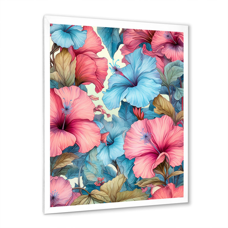 «Tropical Floral Hibiscus Beauty», reproduction sur toile encadrée, Cadre simple blanc, H 40 po x l 30 po x P 1,5 po