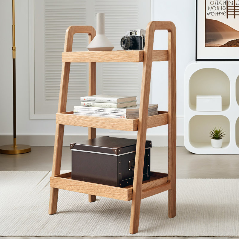 3 Tiered Solid Wood Ladder Storage Bookcase, Yellow