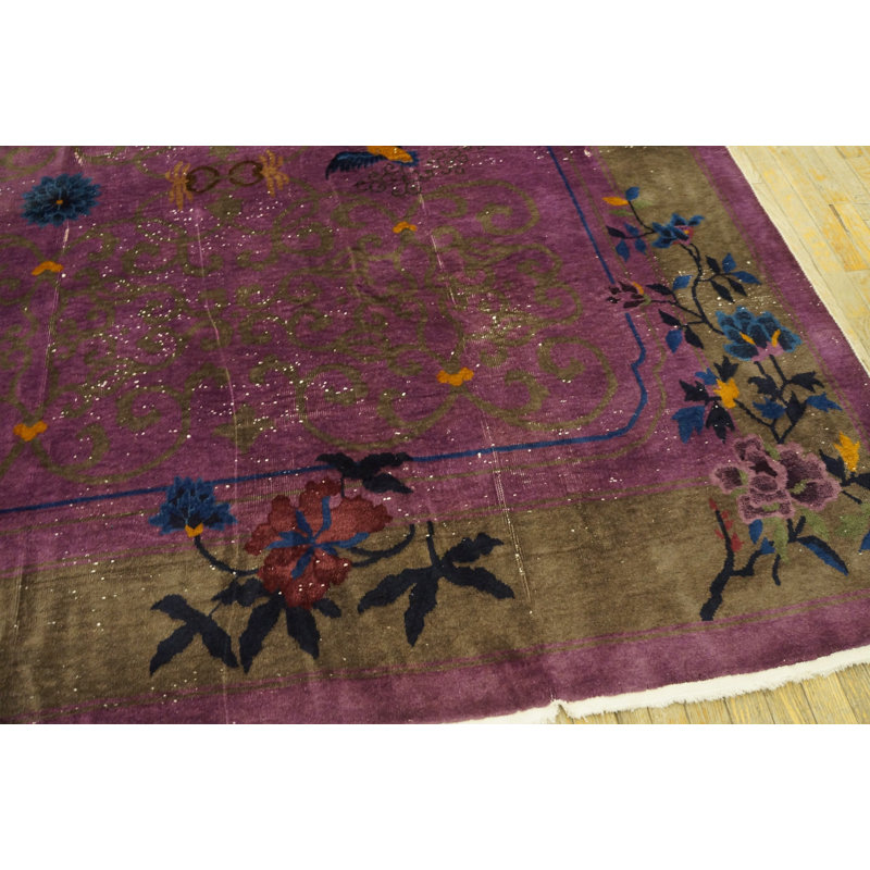 Tapis mauve antique en laine Art déco