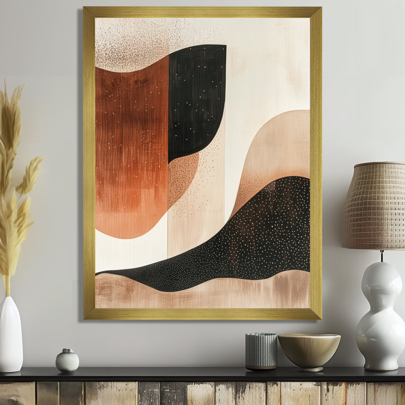Dunes ondulantes abstraites - Impression minimaliste sur toile encadrée, H 20 po x l 12 po, Encadrement doré