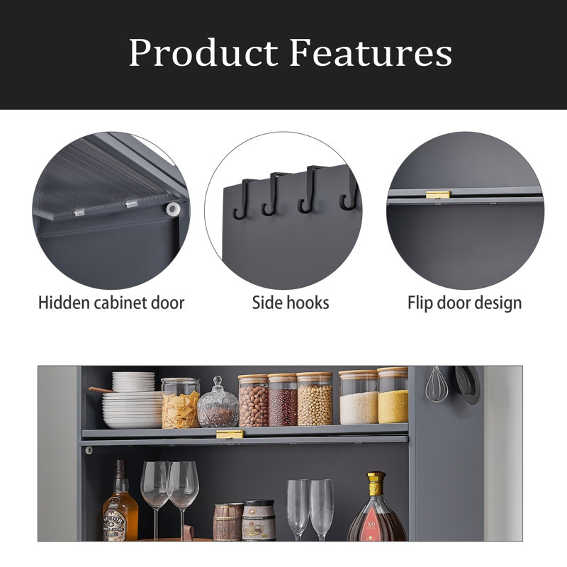 Armoire de rangement à 3 niveaux pour garde-manger avec rangement pour micro-ondes, Gris