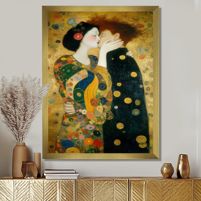 Intimate Painting Of Couple Embracing - Couple Wall Art, Green Figurative Canvas Print