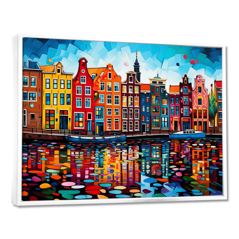 City Amsterdam Popart I Framed On Canvas Print, 30" H x 40" W x 1.5" D, White Floater Framed