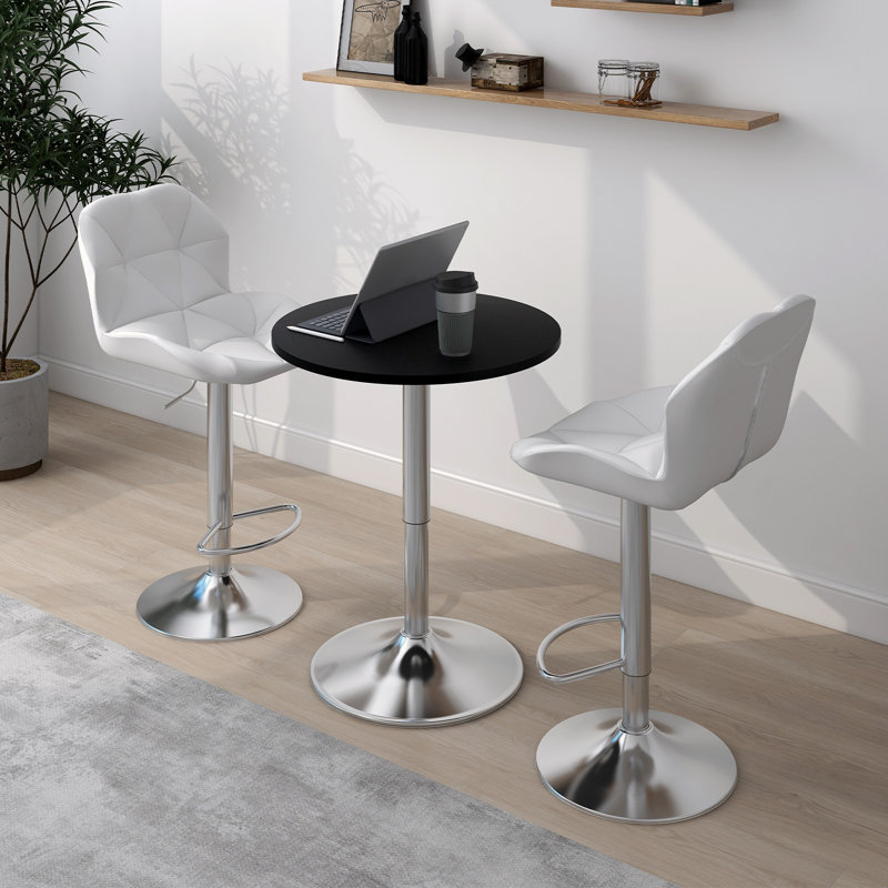 Stewartsville 3-Piece Pedestal Faux Leather Dining Set, White, Black