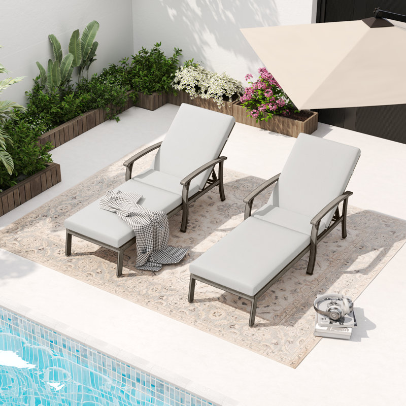 Outdoor Metal Chaise Lounge , Cushion Included