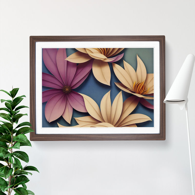 Blooming Flowers Art Deco - Framed Print, Oak, 34cm H x 46cm W x 2cm D