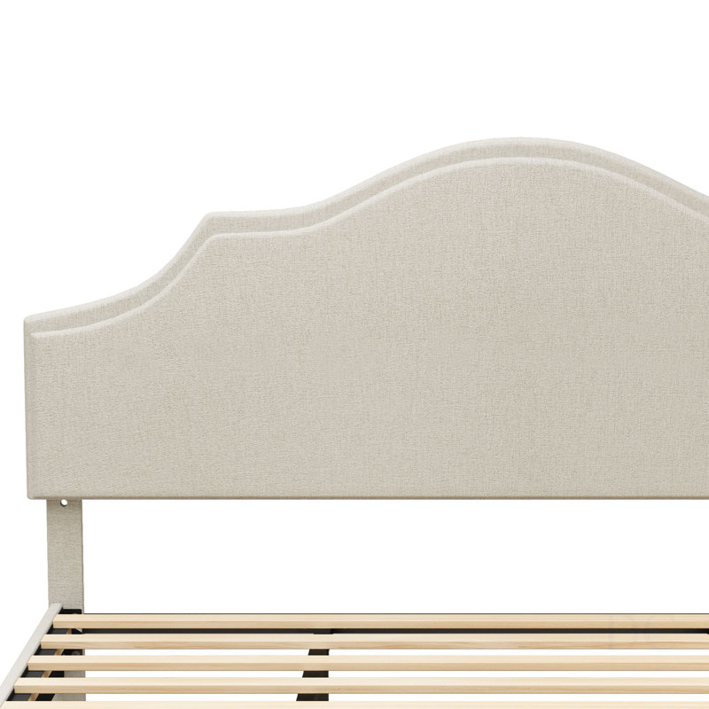 Lit plateforme tapissier grand format avec tête de lit réglable, rembourrage en tissu de lin, lit plateforme de style simple et moderne, pas de sommier tapissier requis, assemblage facile