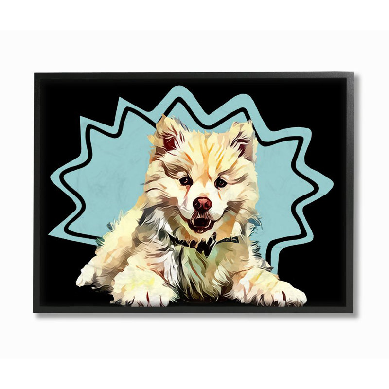 «Happy Japanese Spitz Fluffy Dog Pop Art Pet» par Kim Curationa, impression sur bois, H 20 po x l 16 po x 1,5 po