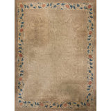 Antique Art Deco Chinese Floral Beige 1920s Rug